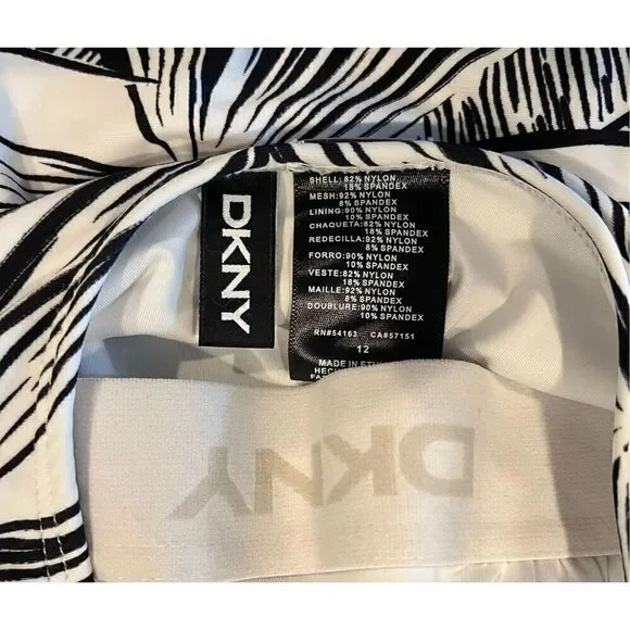 DKNY Women's White Printed Lined Removable Cups Mesh Scoop Neck One Piece Swimsu - Picture 5 of 5